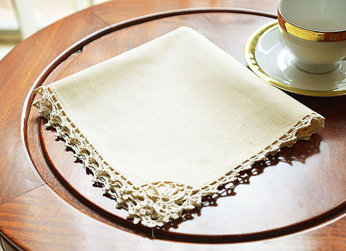 Napkin with Crochet Edges. Vanilla color. 17" napkin.